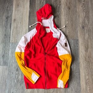 AMPERSAND AVE Red and White Hooded Jacket